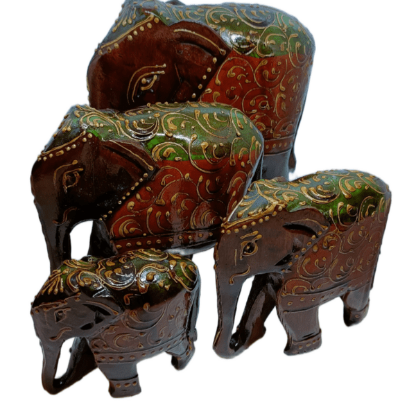 Jaipur Wooden Handicraft Elephant Set of 4 – Copper Finish | Decorative Rajasthani Figurines (Sizes 2" to 5", 1.1 KG)