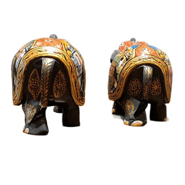 Mughal Elephant – Grey Wooden Hand-Painted Set of 2 | Jaipur Rajasthani Décor Figurines | 4" Height (320 gms each) - Image 4