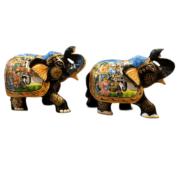 Mughal Elephant – Grey Wooden Hand-Painted Set of 2 | Jaipur Rajasthani Décor Figurines | 4" Height (320 gms each) - Image 8