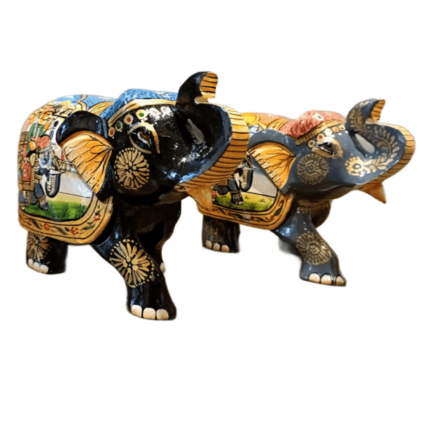 Mughal Elephant – Grey Wooden Hand-Painted Set of 2 | Jaipur Rajasthani Décor Figurines | 4" Height (320 gms each) - Image 7