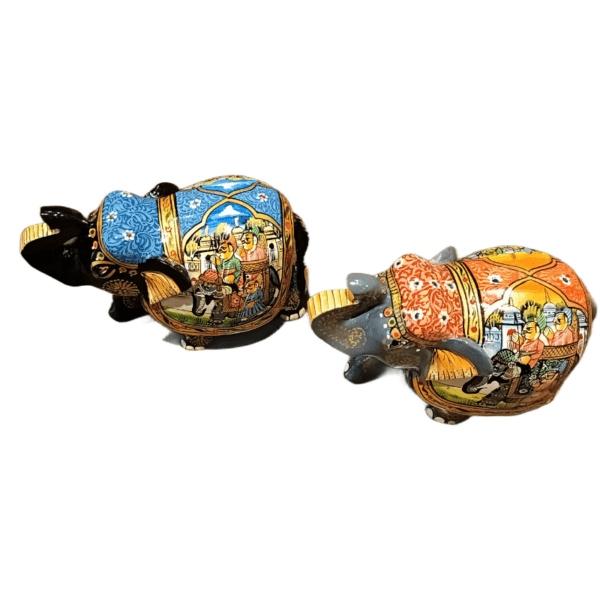 Mughal Elephant – Grey Wooden Hand-Painted Set of 2 | Jaipur Rajasthani Décor Figurines | 4" Height (320 gms each) - Image 5
