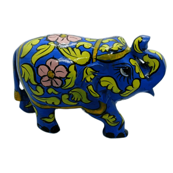 Jaipur Floral Elephant – Blue Wooden Hand-Painted Set of 2 | Rajasthani Decorative Figurines | 3" Each (169 gms) - Image 3