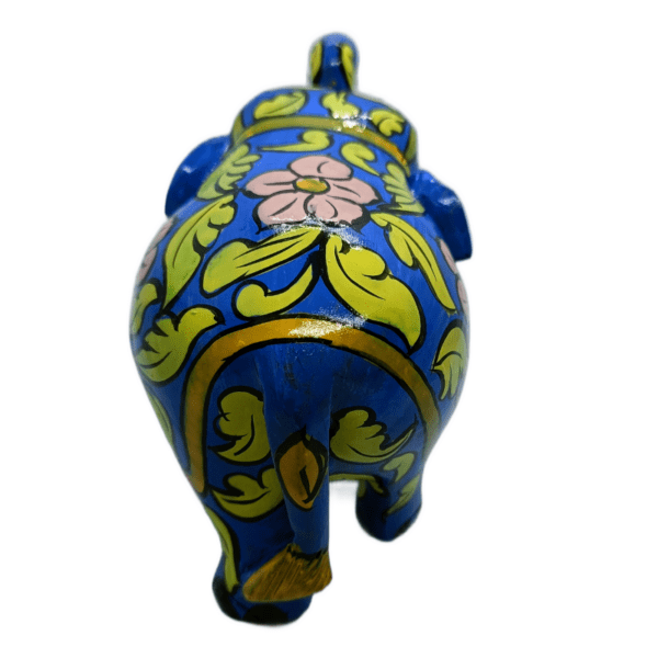 Jaipur Floral Elephant – Blue Wooden Hand-Painted Set of 2 | Rajasthani Decorative Figurines | 3" Each (169 gms) - Image 4