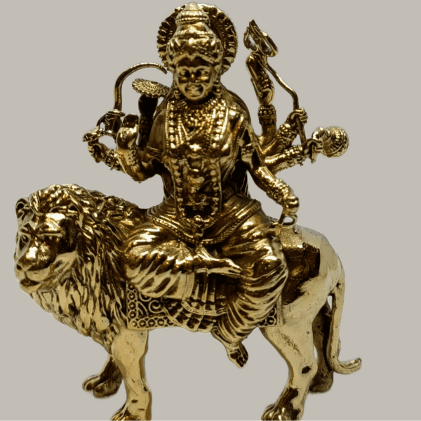 3-Inch Brass Maa Durga Idol – Seated on Lion, Symbol of Strength & Divine Protection (approx 75 gms) - Image 2