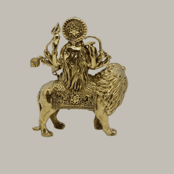 3-Inch Brass Maa Durga Idol – Seated on Lion, Symbol of Strength & Divine Protection (approx 75 gms) - Image 3