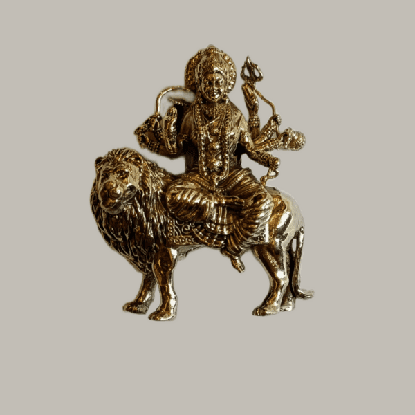 3-Inch Brass Maa Durga Idol – Seated on Lion, Symbol of Strength & Divine Protection (approx 75 gms) - Image 4