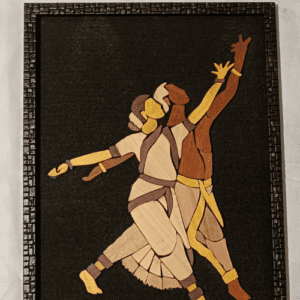 Couple Bharatanatyam Dance Wooden Inlay Painting – 12"x15" | Handcrafted Wood Art Panel | Classical Indian Wall Décor