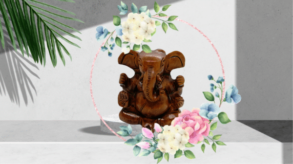 Ganesh Ji Wooden Idol Big– Natural Finish | Hand-Carved Spiritual Decor | 5" Height, 250 gms | Jaipur Craft