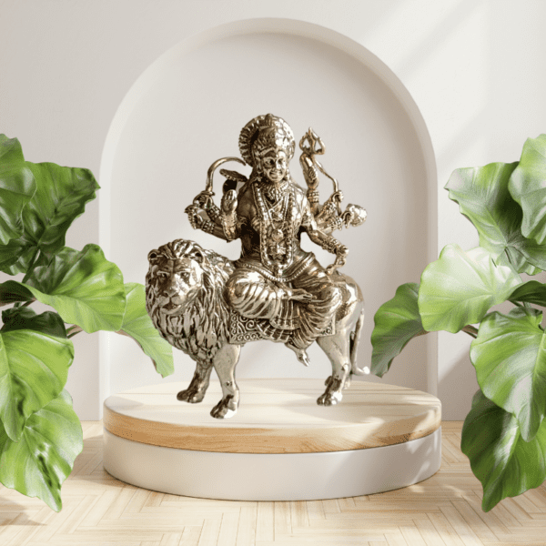 3-Inch Brass Maa Durga Idol – Seated on Lion, Symbol of Strength & Divine Protection (approx 75 gms)