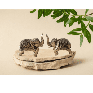 Set of 2 Brass Elephants – Trunk in Blessing Posture (2.5" & 3") (110 gms approx)