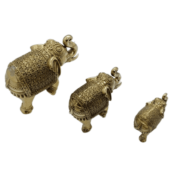 Set of 3 Brass Elephants – Trunk in Namaskar Posture (2", 2.5", 3") (approx 200 gms for set) - Image 2