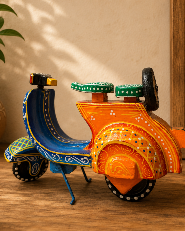 Multi colour - Wooden Lacquered Scooter - (8" height) - 1 piece - Assorted Colour