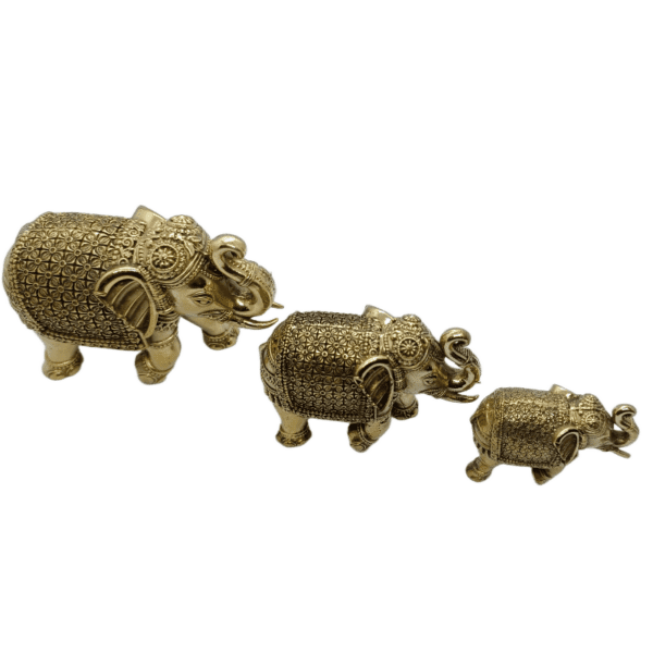 Set of 3 Brass Elephants – Trunk in Namaskar Posture (2", 2.5", 3") (approx 200 gms for set) - Image 3