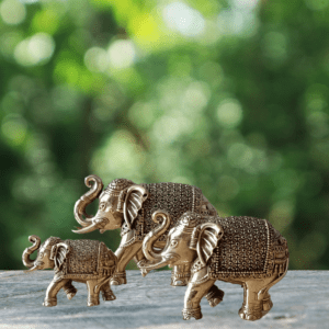 Set of 3 Brass Elephants – Trunk in Namaskar Posture (2", 2.5", 3") (approx 200 gms for set)