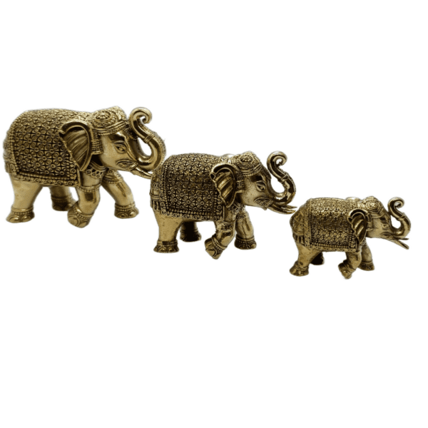 Set of 3 Brass Elephants – Trunk in Namaskar Posture (2", 2.5", 3") (approx 200 gms for set) - Image 4