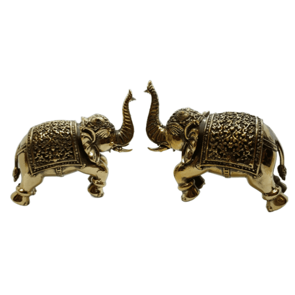 Set of 2 Brass Elephants – Trunk in Blessing Posture (2.5" & 3") (110 gms approx) - Image 3