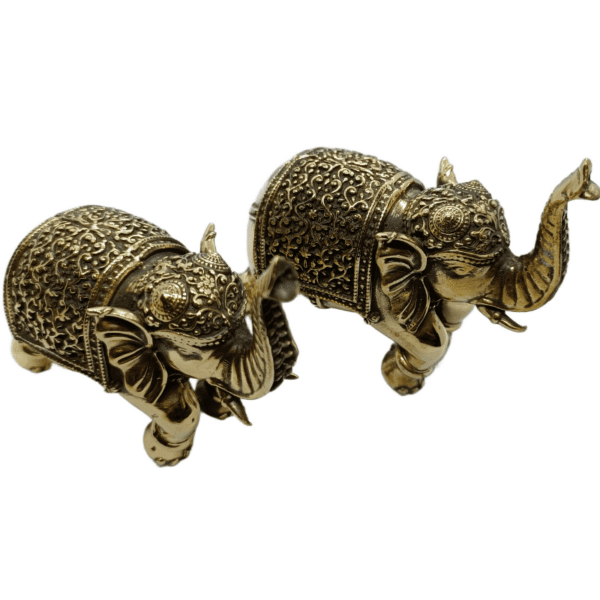 Set of 2 Brass Elephants – Trunk in Blessing Posture (2.5" & 3") (110 gms approx) - Image 4