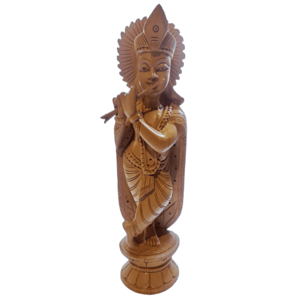 Krishna Ji Wooden Idol – Natural Finish | Hand-Carved Wooden Statue | 8" Height, 135 gms