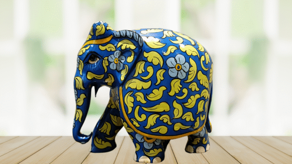 Floral Elephant Set – Blue Wooden Hand-Painted | Jaipur Craft | Set of 2 (3" & 6") – 169 gms & 730 gms