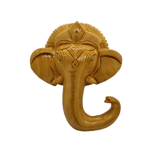 Ganesh Ji Face – Wooden Natural Finish | Hand-Carved Decorative Idol | 5" Length, 6" Height | 165 gms - Image 2