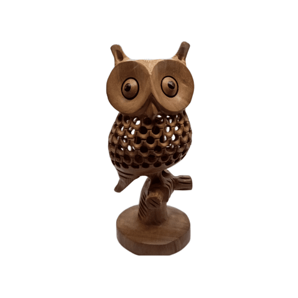 Natural Wooden Owl Set – Hand-Carved Cut Work Figurines | Jaipur Craft | Set of 2 (5" & 6") – 100 gms & 80 gms - Image 2