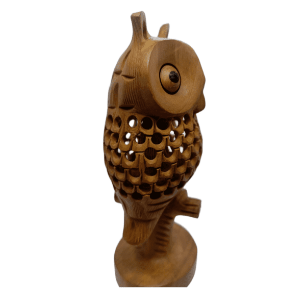 Natural Wooden Owl Set – Hand-Carved Cut Work Figurines | Jaipur Craft | Set of 2 (5" & 6") – 100 gms & 80 gms - Image 3