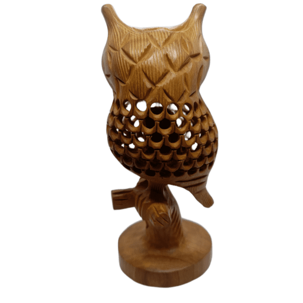 Natural Wooden Owl Set – Hand-Carved Cut Work Figurines | Jaipur Craft | Set of 2 (5" & 6") – 100 gms & 80 gms - Image 4