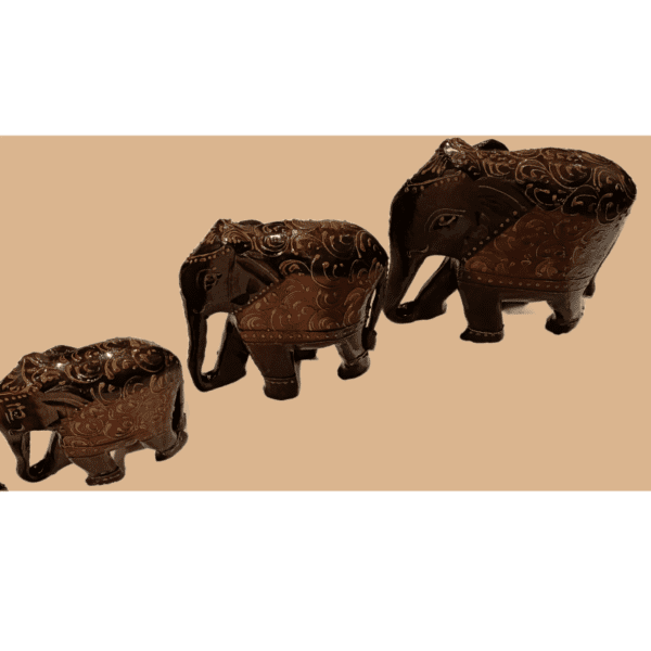 Jaipur Wooden Handicraft Elephant Set of 4 – Copper Finish | Decorative Rajasthani Figurines (Sizes 2" to 5", 1.1 KG) - Image 2