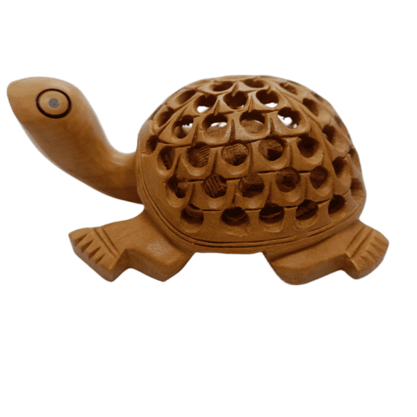 Wooden Tortoise – Natural Finish Cut Work | Hand-Carved Decorative Figurine | 4" Length (55 gms) | Jaipur Craft