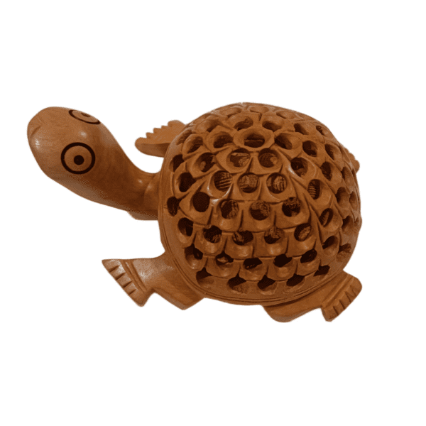 Wooden Tortoise – Natural Finish Cut Work | Hand-Carved Decorative Figurine | 4" Length (55 gms) | Jaipur Craft - Image 3