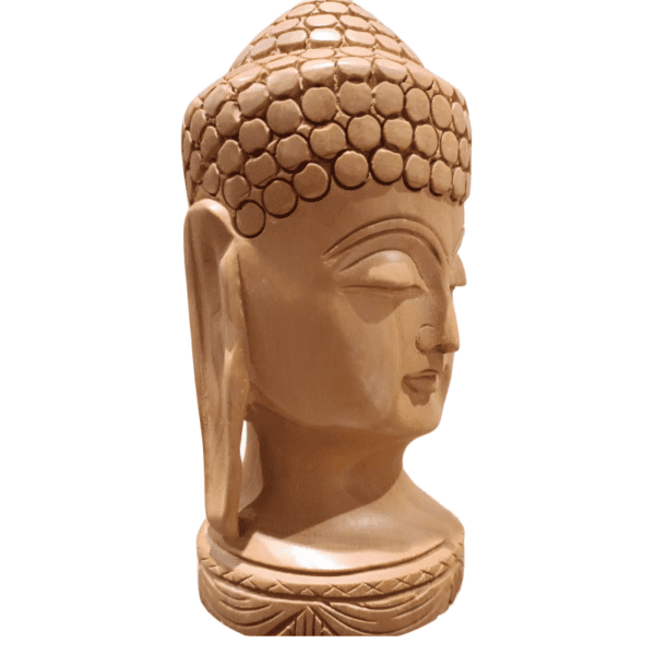 Wooden Buddha Face – Natural Finish | Hand-Carved Spiritual Décor | 5" Height, 183 gms | Jaipur Craft - Image 4