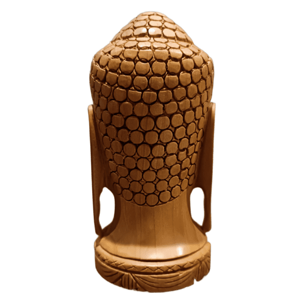 Wooden Buddha Face – Natural Finish | Hand-Carved Spiritual Décor | 5" Height, 183 gms | Jaipur Craft - Image 3