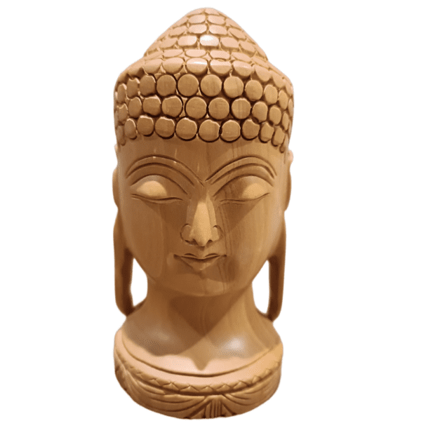Wooden Buddha Face – Natural Finish | Hand-Carved Spiritual Décor | 5" Height, 183 gms | Jaipur Craft