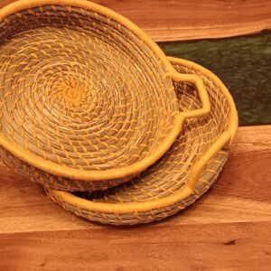 Natural with Orange Basket with handle- Sabai Art Handwoven Basket  - set of 2 (9"*2")