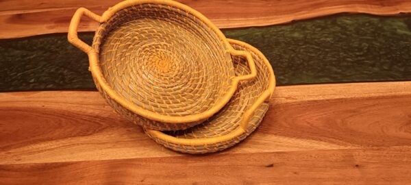 Natural with Orange Basket with handle- Sabai Art Handwoven Basket  - set of 2 (9"*2")