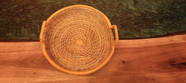 Natural with Orange Basket with handle- Sabai Art Handwoven Basket  - set of 2 (9"*2") - Image 2