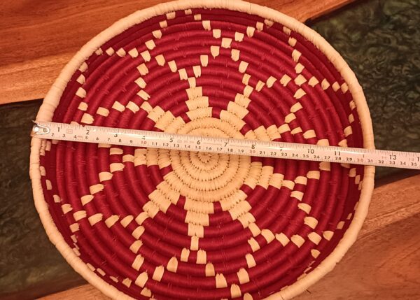 Red and White Fruit Basket- Sabai Art Handwoven Basket - (12"(diameter)*2"(height)) - Image 4