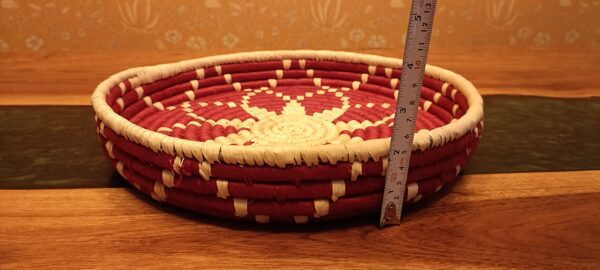 Red and White Fruit Basket- Sabai Art Handwoven Basket - (12"(diameter)*2"(height)) - Image 2