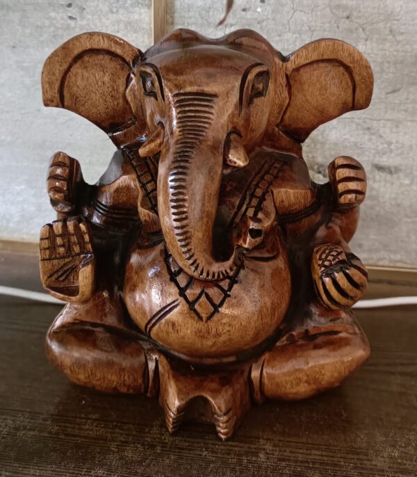 Ganesh Ji Wooden Idol Big– Natural Finish | Hand-Carved Spiritual Decor | 5" Height, 250 gms | Jaipur Craft - Image 4