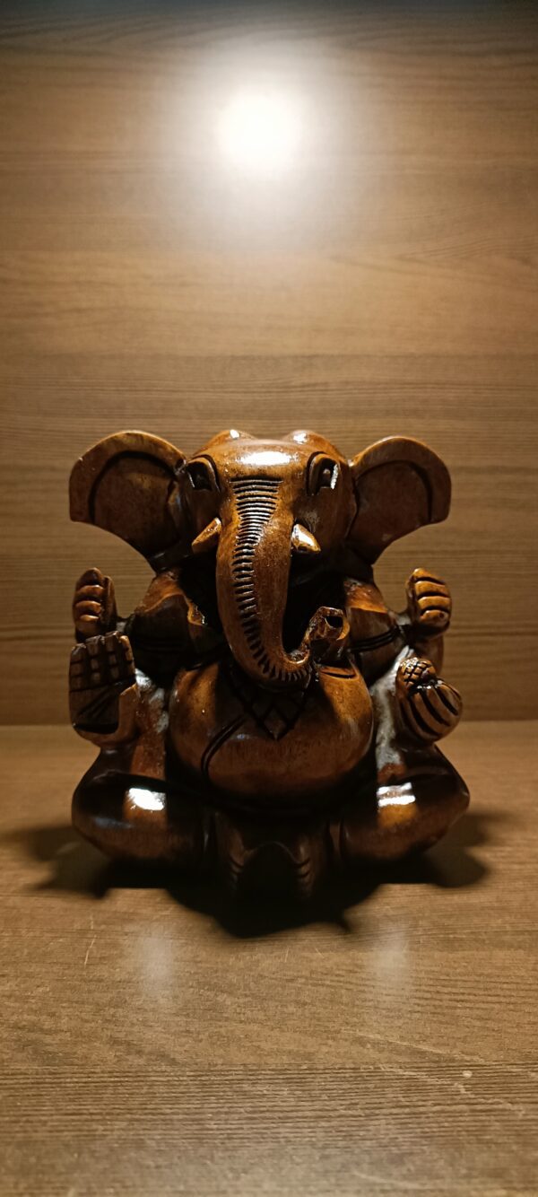 Ganesh Ji Wooden Idol Big– Natural Finish | Hand-Carved Spiritual Decor | 5" Height, 250 gms | Jaipur Craft - Image 7