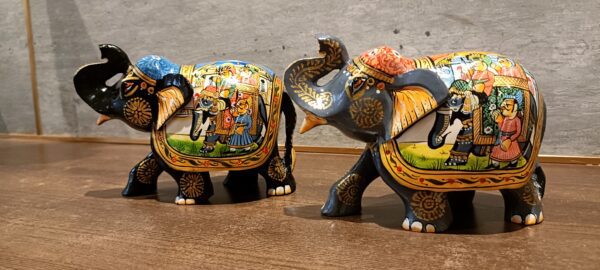 Mughal Elephant – Black and Grey Wooden Hand-Painted Set of 2 | Jaipur Rajasthani Décor Figurines | 4" Height (320 gms each) - Image 6