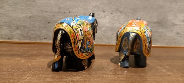 Mughal Elephant – Black and Grey Wooden Hand-Painted Set of 2 | Jaipur Rajasthani Décor Figurines | 4" Height (320 gms each) - Image 4