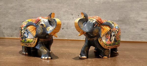 Mughal Elephant – Grey Wooden Hand-Painted Set of 2 | Jaipur Rajasthani Décor Figurines | 4" Height (320 gms each) - Image 9