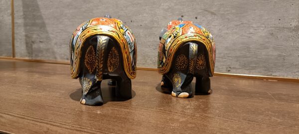 Mughal Elephant – Grey Wooden Hand-Painted Set of 2 | Jaipur Rajasthani Décor Figurines | 4" Height (320 gms each) - Image 11