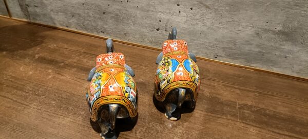 Mughal Elephant – Grey Wooden Hand-Painted Set of 2 | Jaipur Rajasthani Décor Figurines | 4" Height (320 gms each) - Image 12