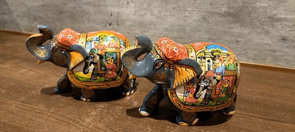 Mughal Elephant – Grey Wooden Hand-Painted Set of 2 | Jaipur Rajasthani Décor Figurines | 4" Height (320 gms each) - Image 14