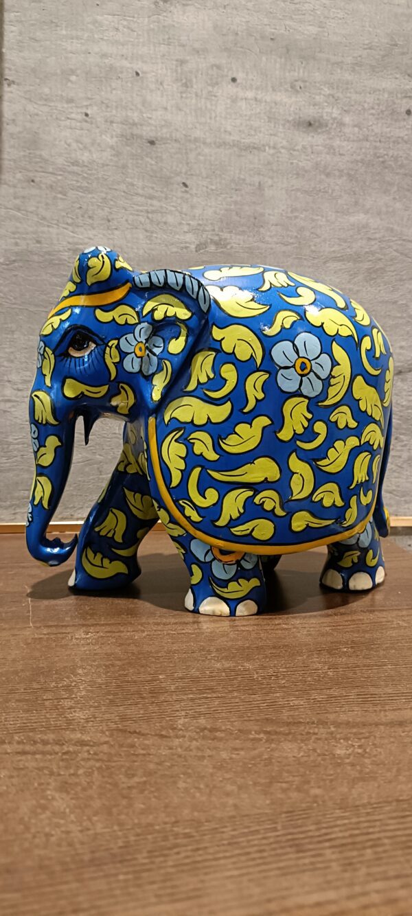 Floral Elephant Set – Blue Wooden Hand-Painted | Jaipur Craft | Set of 2 (3" & 6") – 169 gms & 730 gms - Image 7