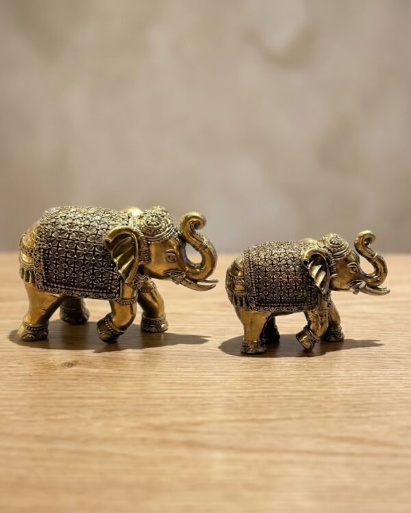 Set of 2 Elephants – Trunk in Namaskar Posture - Brass (2.5", 3")