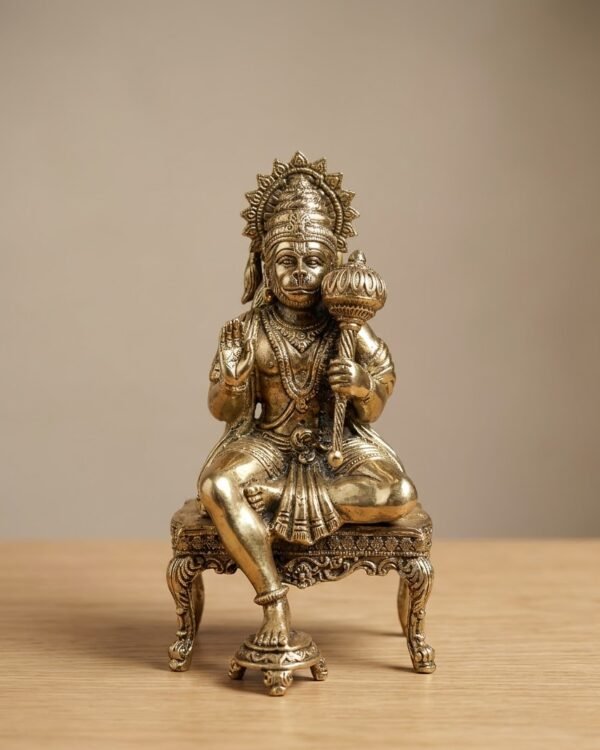 Hanuman Ji Sitting in Aasan - Brass - (5inch, 320 gms)