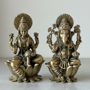 Ganesh Laxmi Idol Set – sitting on lotus big- Brass (3.5 Inch, 250 gms)